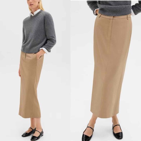 Theory Maxi Trouser Skirt Stretch Flannel New Camel Neutral Size US 6 - Picture 9 of 11
